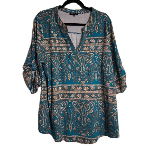 Women's a. Jesdani 3/4 Roll Tab Top Blouse Size 2X - Picture 1 of 8